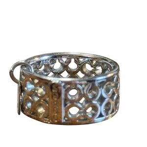 Silver Tone Coach Openwork Ring Iconic Logo band